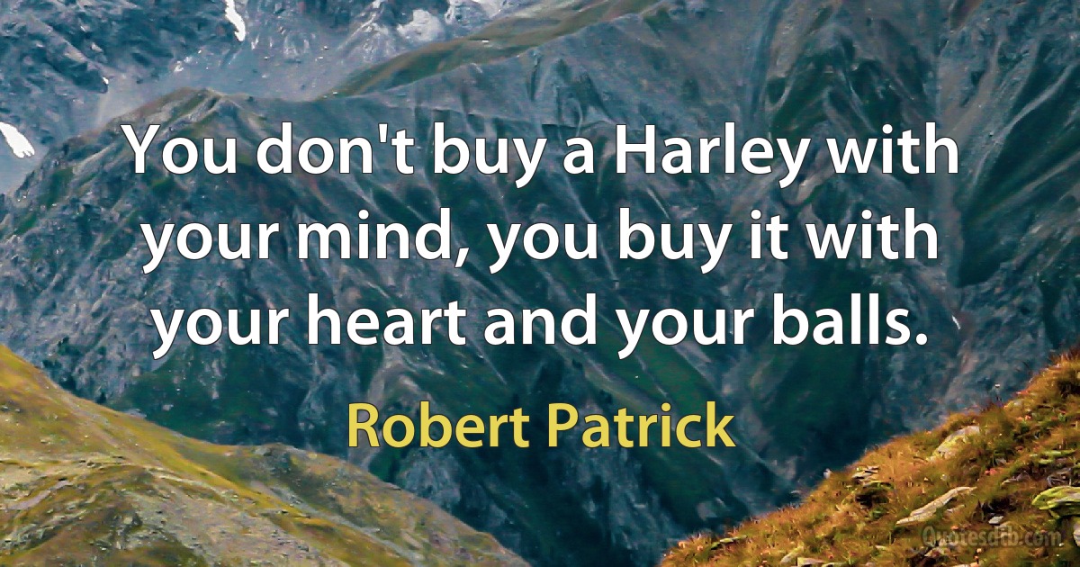 You don't buy a Harley with your mind, you buy it with your heart and your balls. (Robert Patrick)