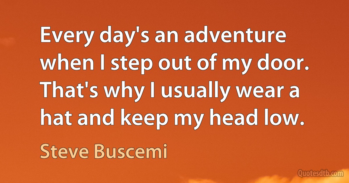 Every day's an adventure when I step out of my door. That's why I usually wear a hat and keep my head low. (Steve Buscemi)