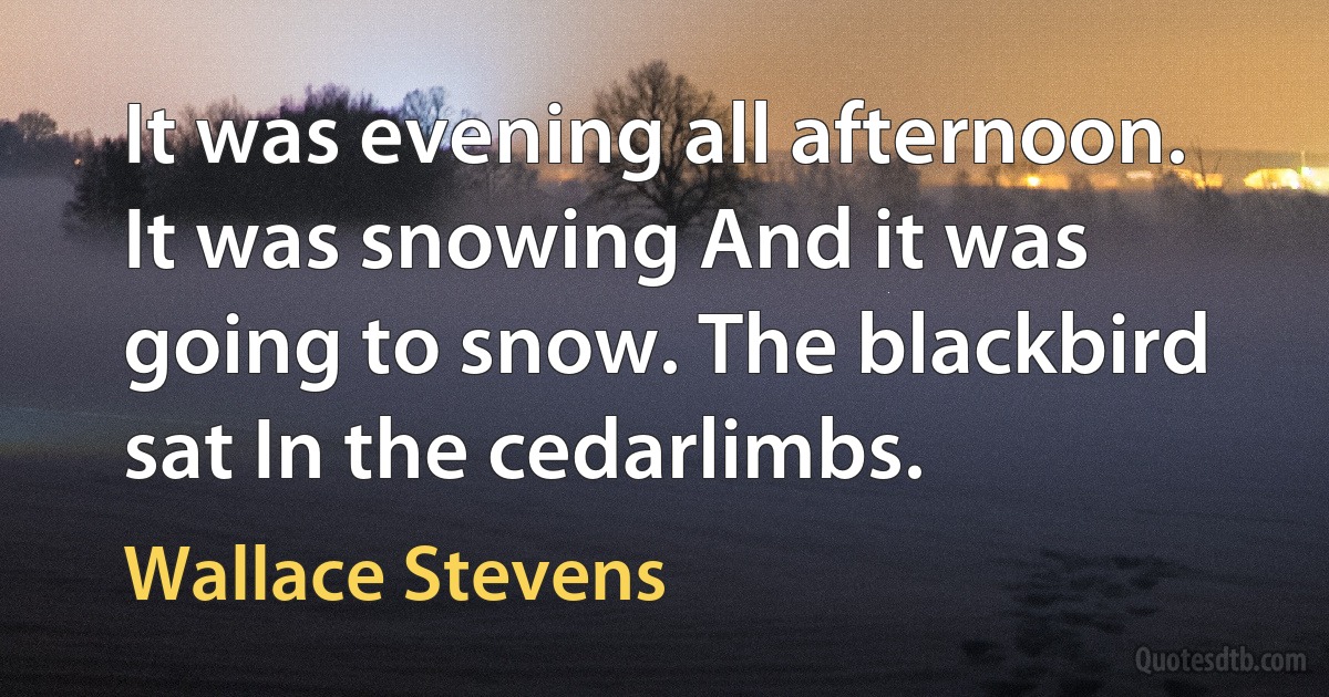 It was evening all afternoon. It was snowing And it was going to snow. The blackbird sat In the cedarlimbs. (Wallace Stevens)