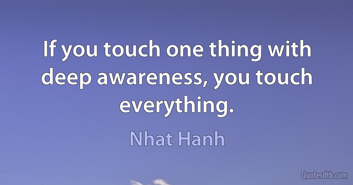 If you touch one thing with deep awareness, you touch everything. (Nhat Hanh)