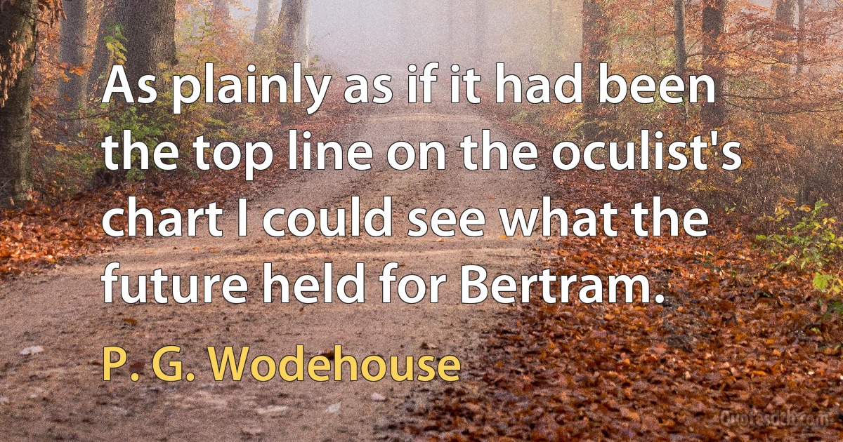 As plainly as if it had been the top line on the oculist's chart I could see what the future held for Bertram. (P. G. Wodehouse)