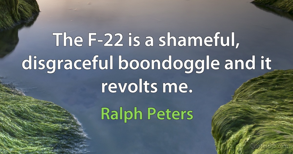 The F-22 is a shameful, disgraceful boondoggle and it revolts me. (Ralph Peters)