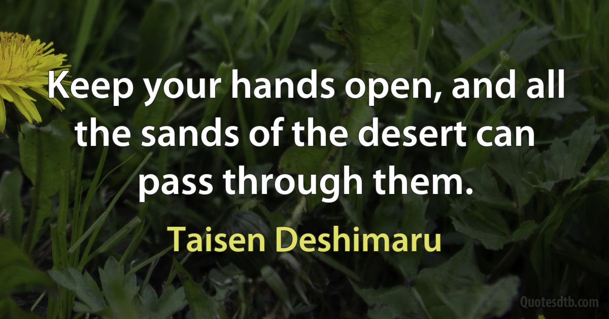 Keep your hands open, and all the sands of the desert can pass through them. (Taisen Deshimaru)