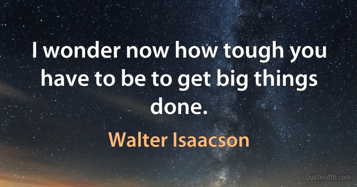 I wonder now how tough you have to be to get big things done. (Walter Isaacson)