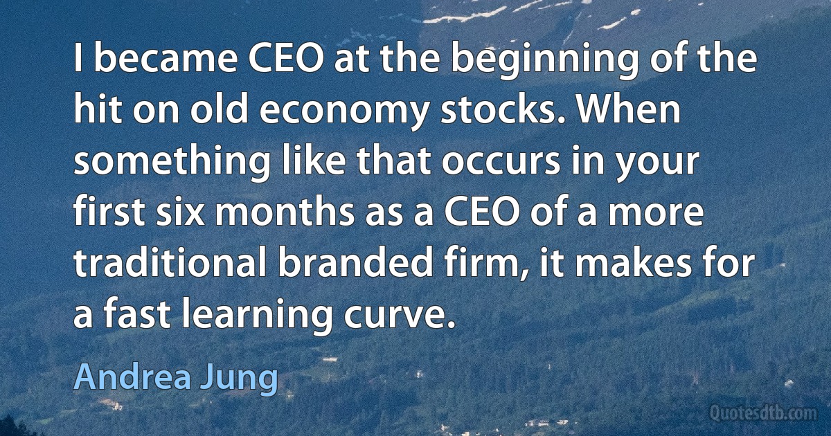 I became CEO at the beginning of the hit on old economy stocks. When something like that occurs in your first six months as a CEO of a more traditional branded firm, it makes for a fast learning curve. (Andrea Jung)