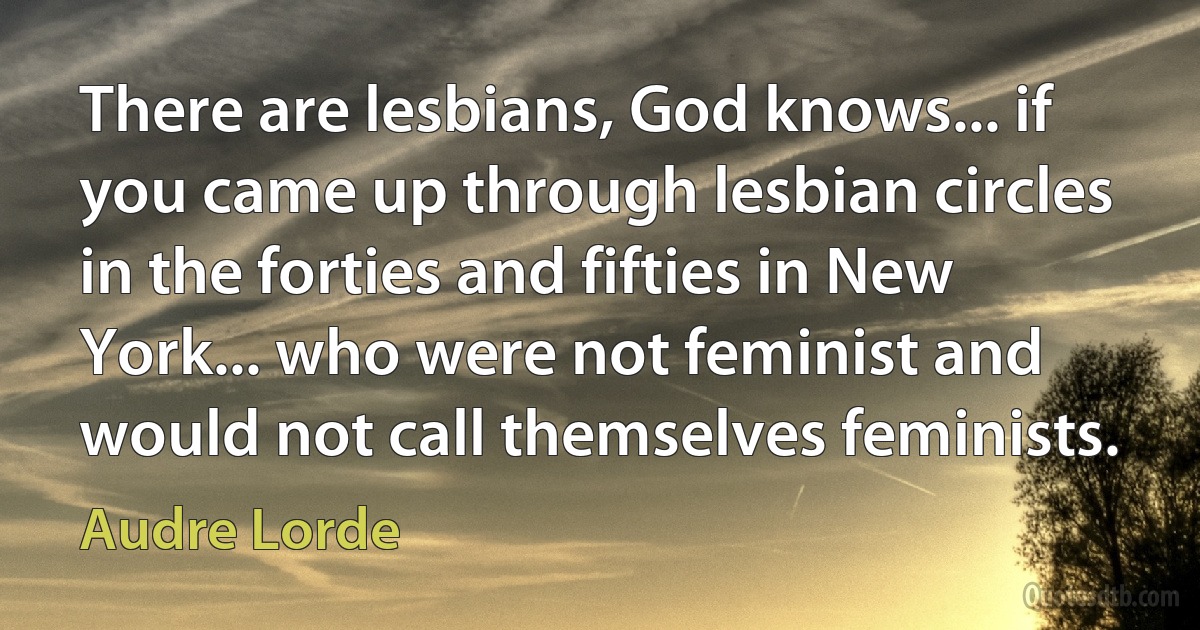 There are lesbians, God knows... if you came up through lesbian circles in the forties and fifties in New York... who were not feminist and would not call themselves feminists. (Audre Lorde)