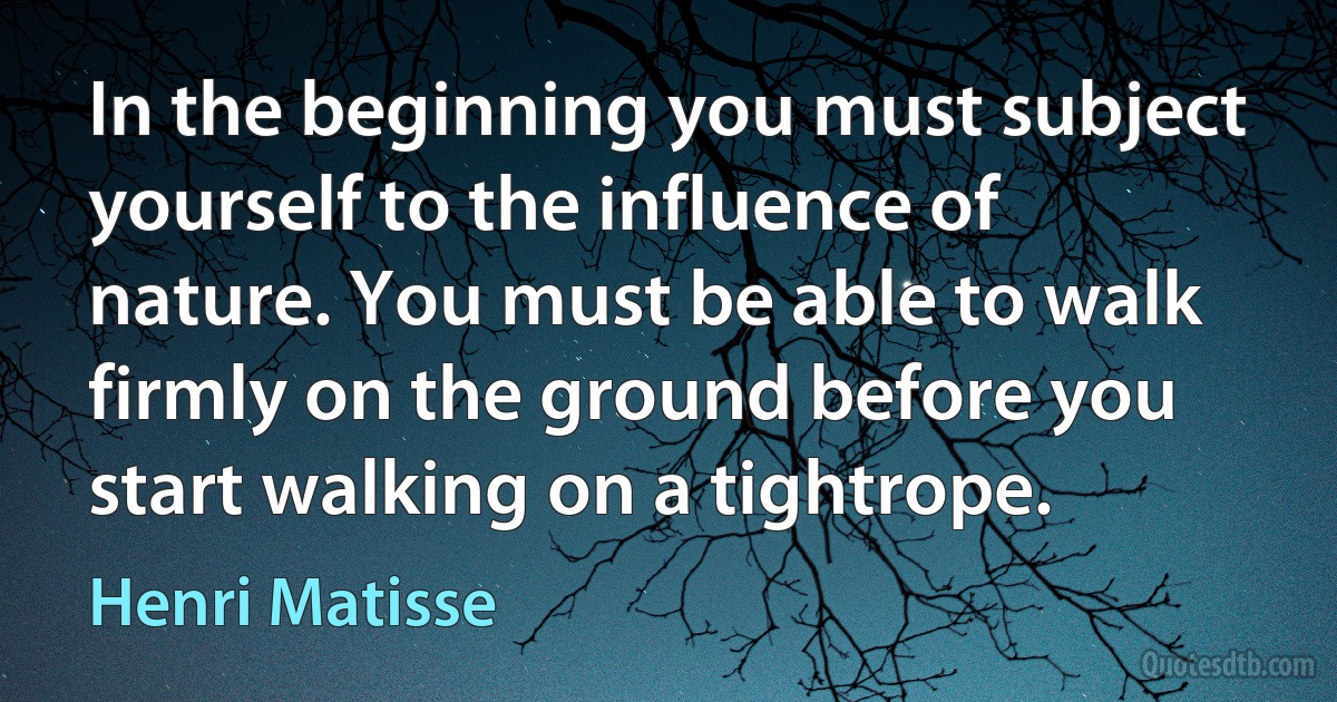 In the beginning you must subject yourself to the influence of nature. You must be able to walk firmly on the ground before you start walking on a tightrope. (Henri Matisse)