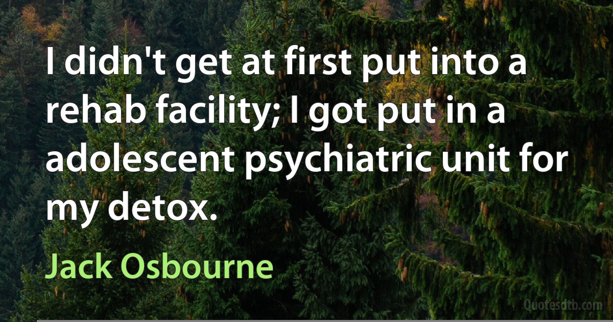 I didn't get at first put into a rehab facility; I got put in a adolescent psychiatric unit for my detox. (Jack Osbourne)