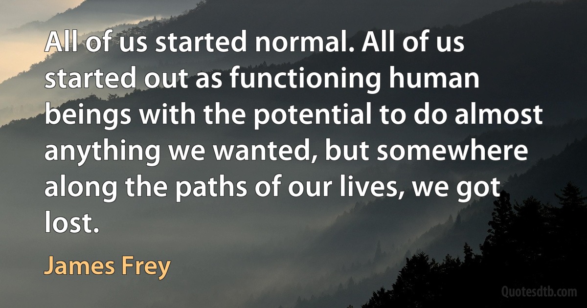 All of us started normal. All of us started out as functioning human beings with the potential to do almost anything we wanted, but somewhere along the paths of our lives, we got lost. (James Frey)