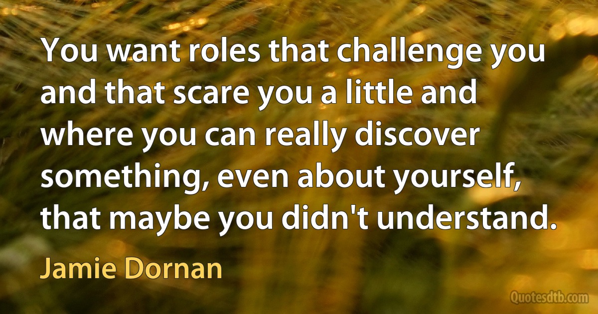 You want roles that challenge you and that scare you a little and where you can really discover something, even about yourself, that maybe you didn't understand. (Jamie Dornan)