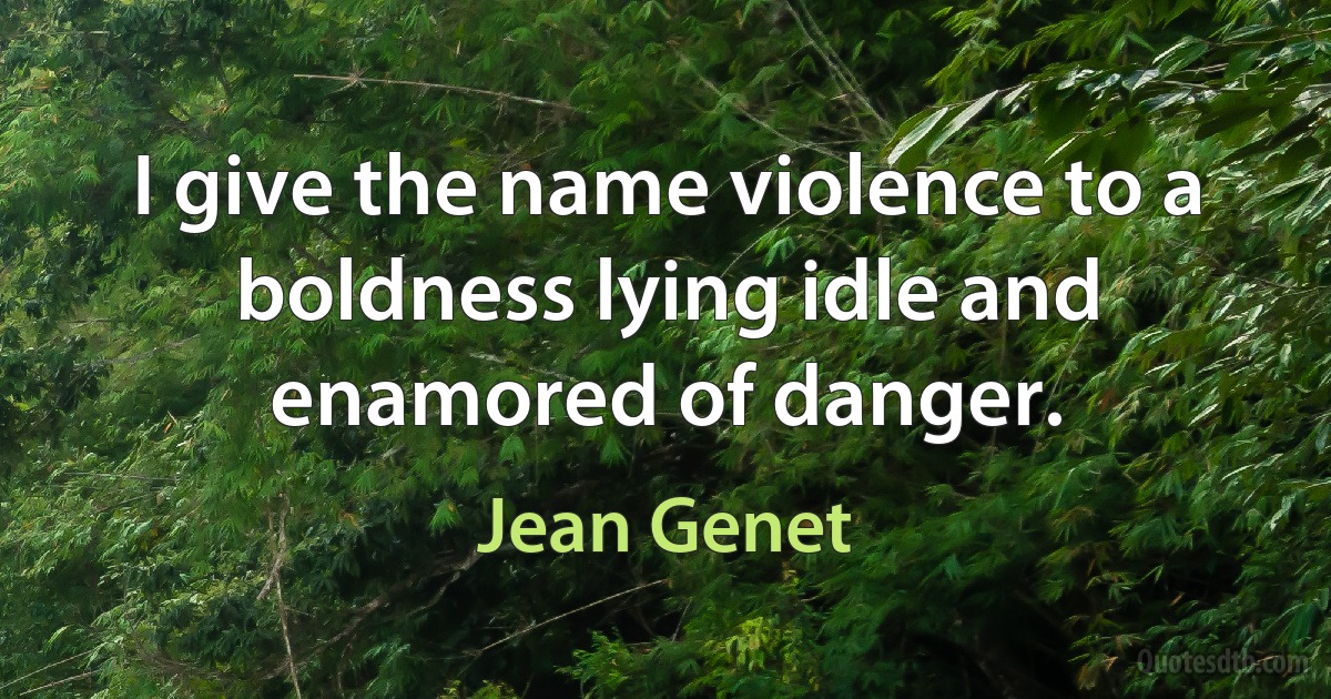 I give the name violence to a boldness lying idle and enamored of danger. (Jean Genet)