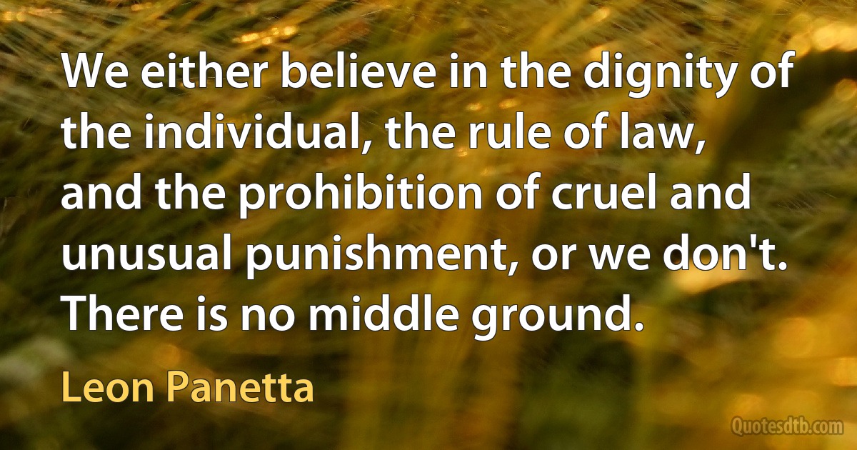 We either believe in the dignity of the individual, the rule of law, and the prohibition of cruel and unusual punishment, or we don't. There is no middle ground. (Leon Panetta)