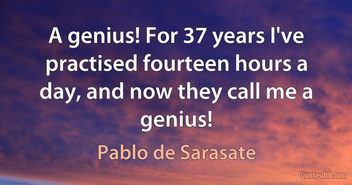 A genius! For 37 years I've practised fourteen hours a day, and now they call me a genius! (Pablo de Sarasate)