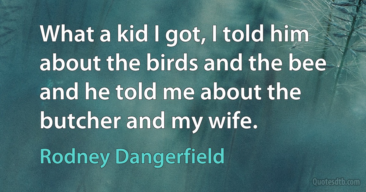 What a kid I got, I told him about the birds and the bee and he told me about the butcher and my wife. (Rodney Dangerfield)