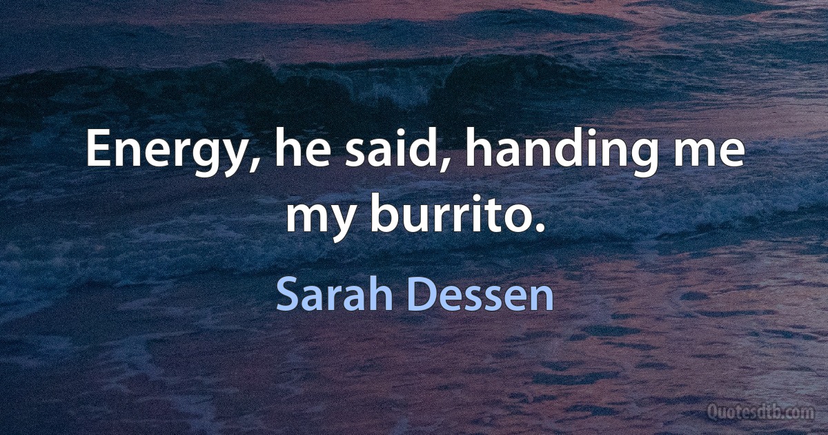 Energy, he said, handing me my burrito. (Sarah Dessen)