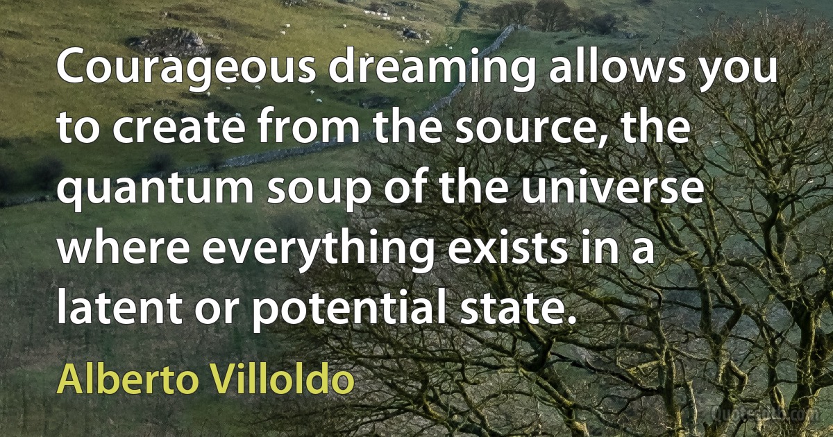 Courageous dreaming allows you to create from the source, the quantum soup of the universe where everything exists in a latent or potential state. (Alberto Villoldo)