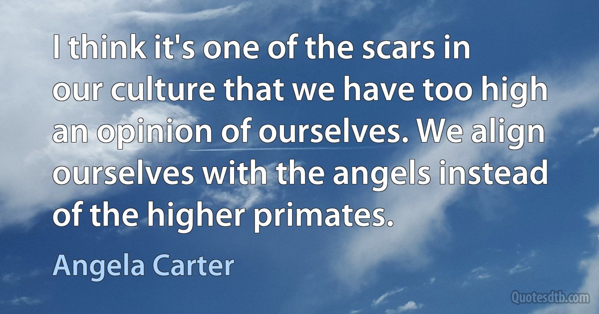 I think it's one of the scars in our culture that we have too high an opinion of ourselves. We align ourselves with the angels instead of the higher primates. (Angela Carter)