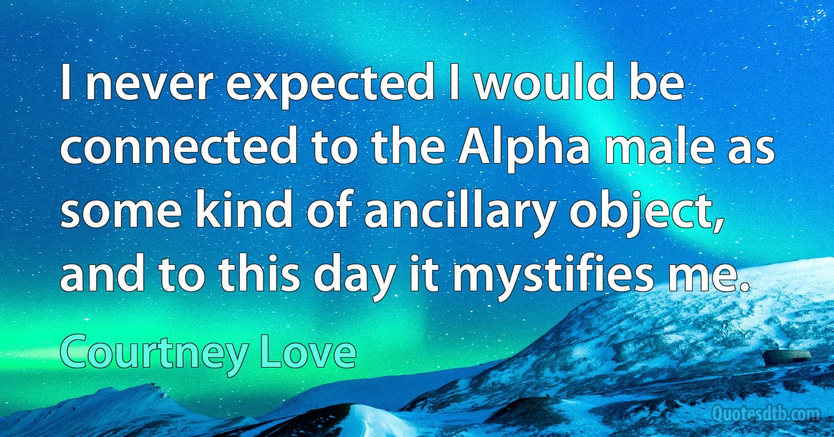 I never expected I would be connected to the Alpha male as some kind of ancillary object, and to this day it mystifies me. (Courtney Love)