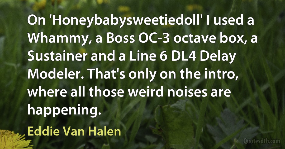 On 'Honeybabysweetiedoll' I used a Whammy, a Boss OC-3 octave box, a Sustainer and a Line 6 DL4 Delay Modeler. That's only on the intro, where all those weird noises are happening. (Eddie Van Halen)