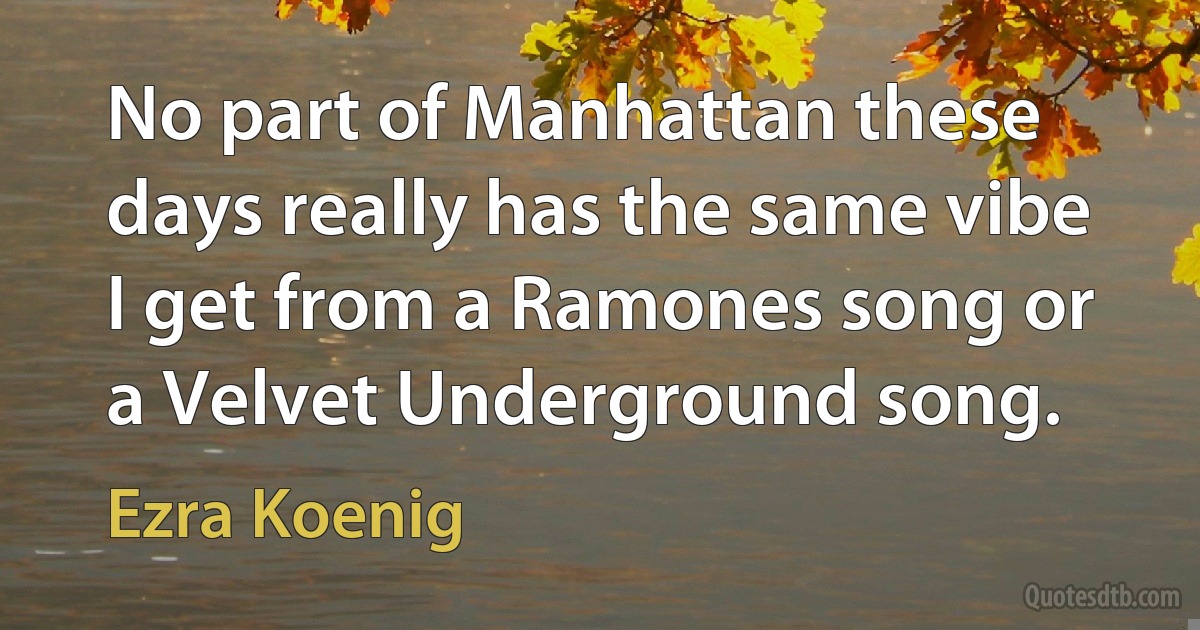 No part of Manhattan these days really has the same vibe I get from a Ramones song or a Velvet Underground song. (Ezra Koenig)