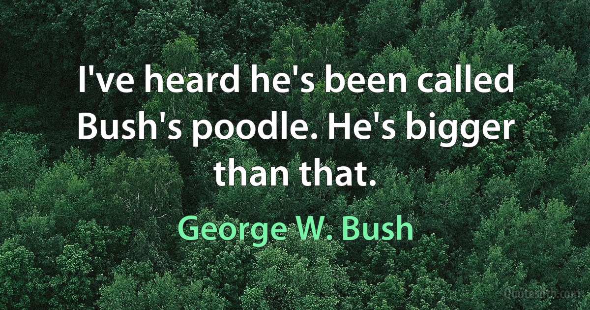 I've heard he's been called Bush's poodle. He's bigger than that. (George W. Bush)