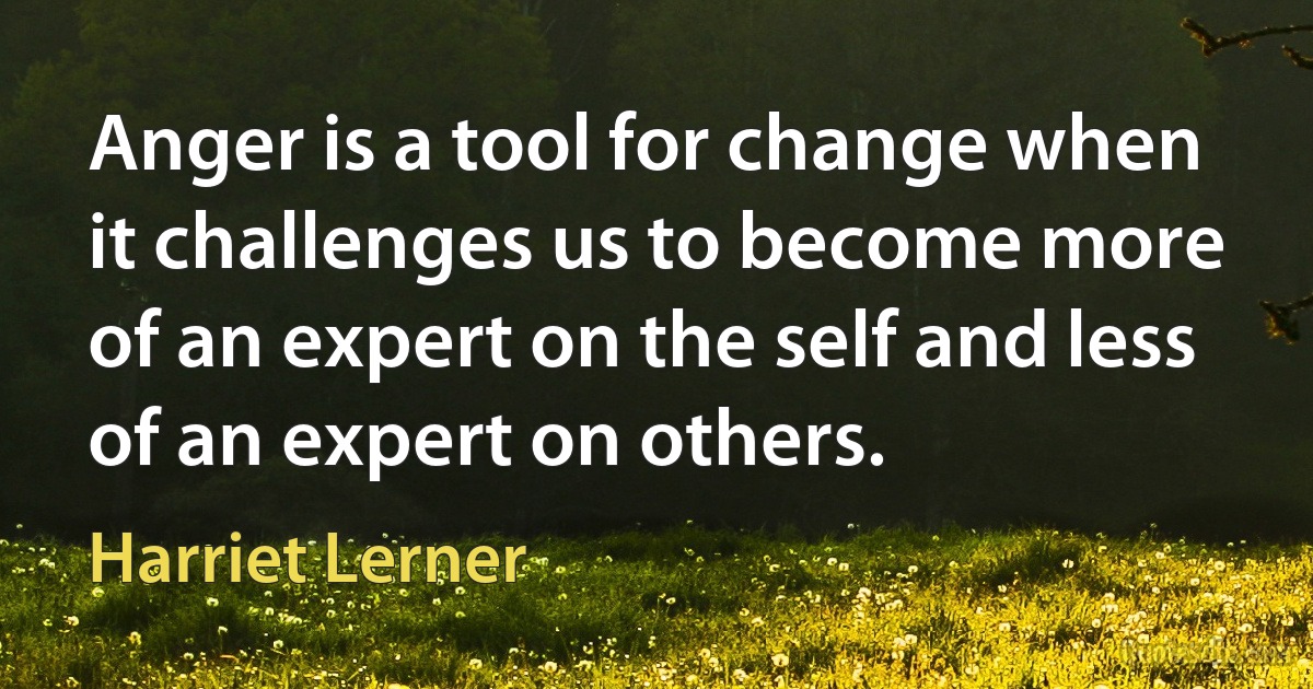 Anger is a tool for change when it challenges us to become more of an expert on the self and less of an expert on others. (Harriet Lerner)