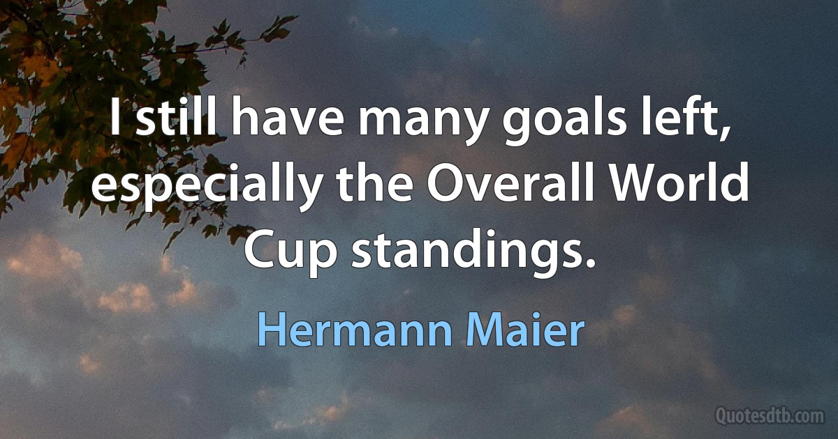 I still have many goals left, especially the Overall World Cup standings. (Hermann Maier)