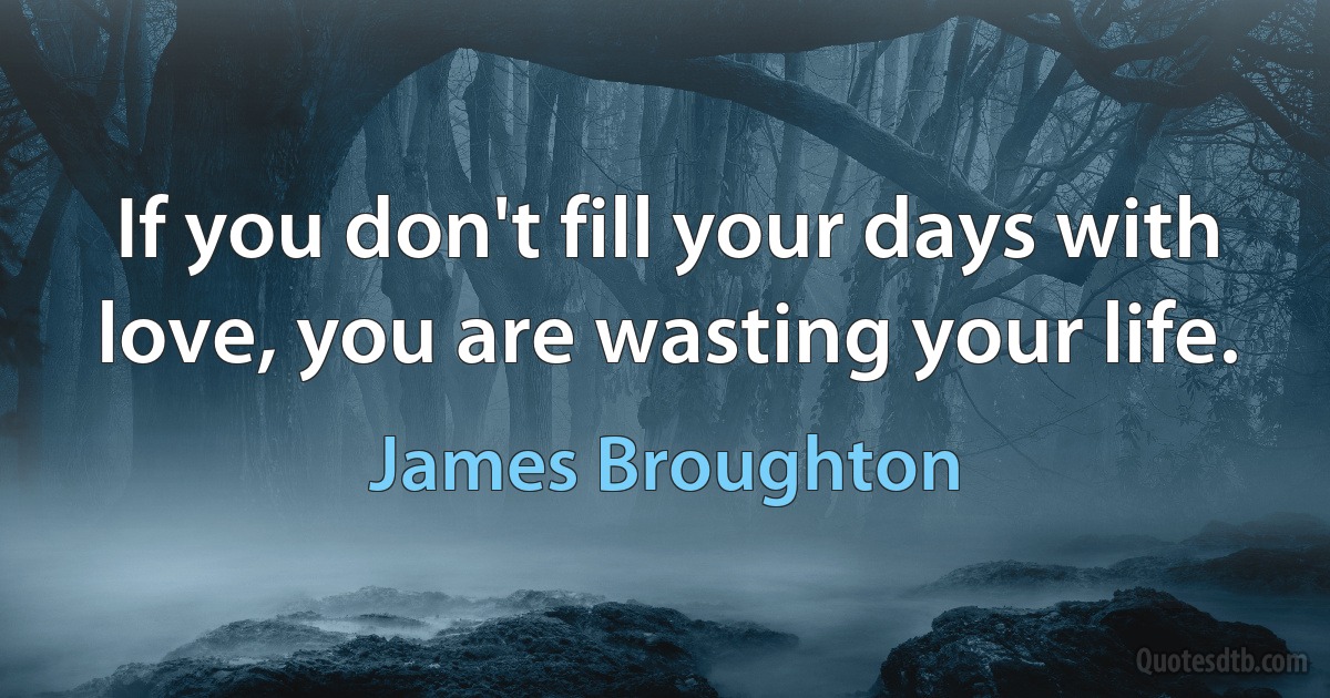 If you don't fill your days with love, you are wasting your life. (James Broughton)