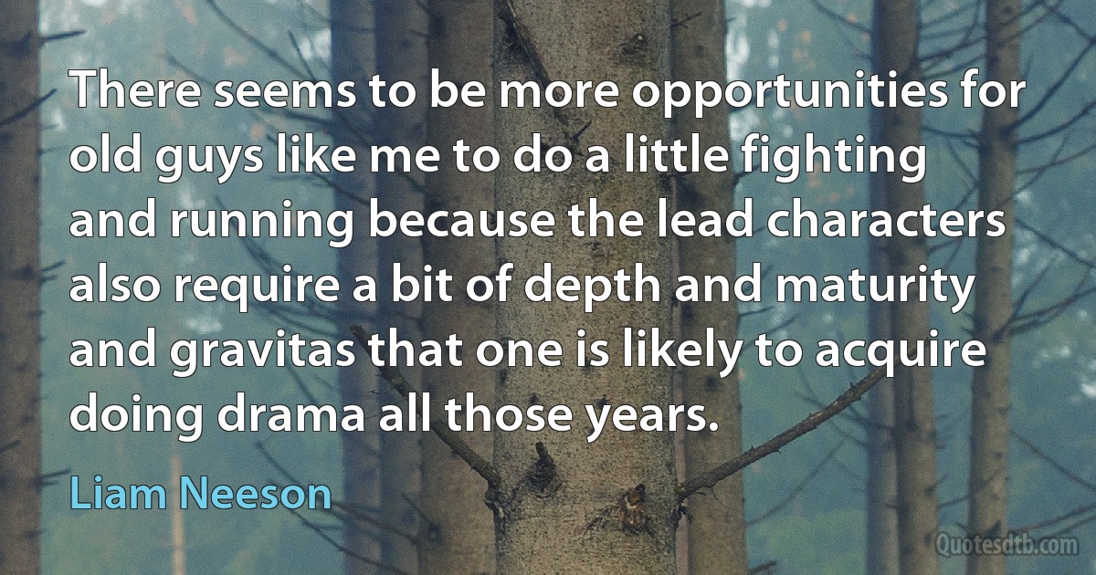 There seems to be more opportunities for old guys like me to do a little fighting and running because the lead characters also require a bit of depth and maturity and gravitas that one is likely to acquire doing drama all those years. (Liam Neeson)