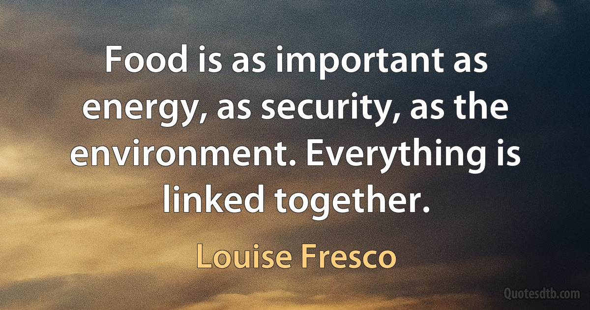 Food is as important as energy, as security, as the environment. Everything is linked together. (Louise Fresco)