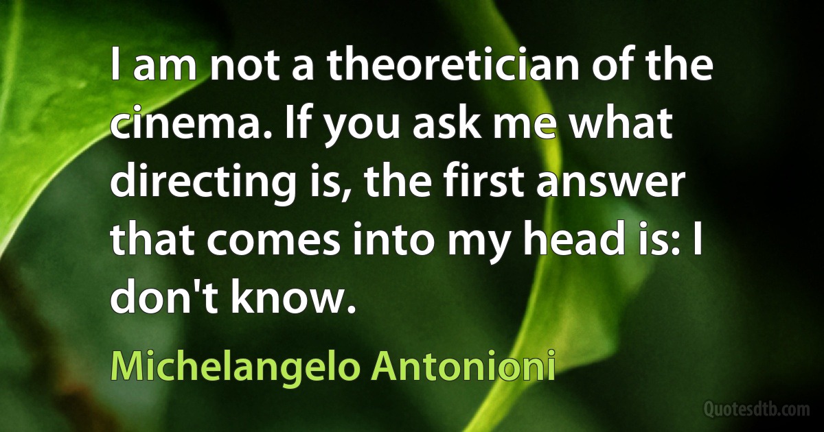 I am not a theoretician of the cinema. If you ask me what directing is, the first answer that comes into my head is: I don't know. (Michelangelo Antonioni)