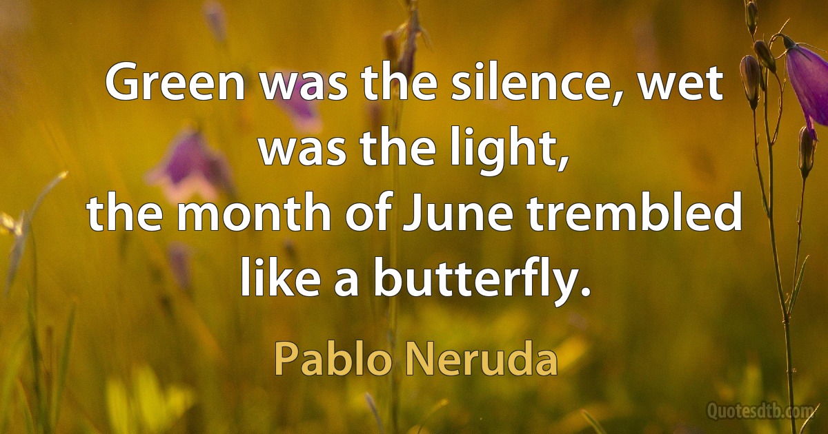 Green was the silence, wet was the light,
the month of June trembled like a butterfly. (Pablo Neruda)