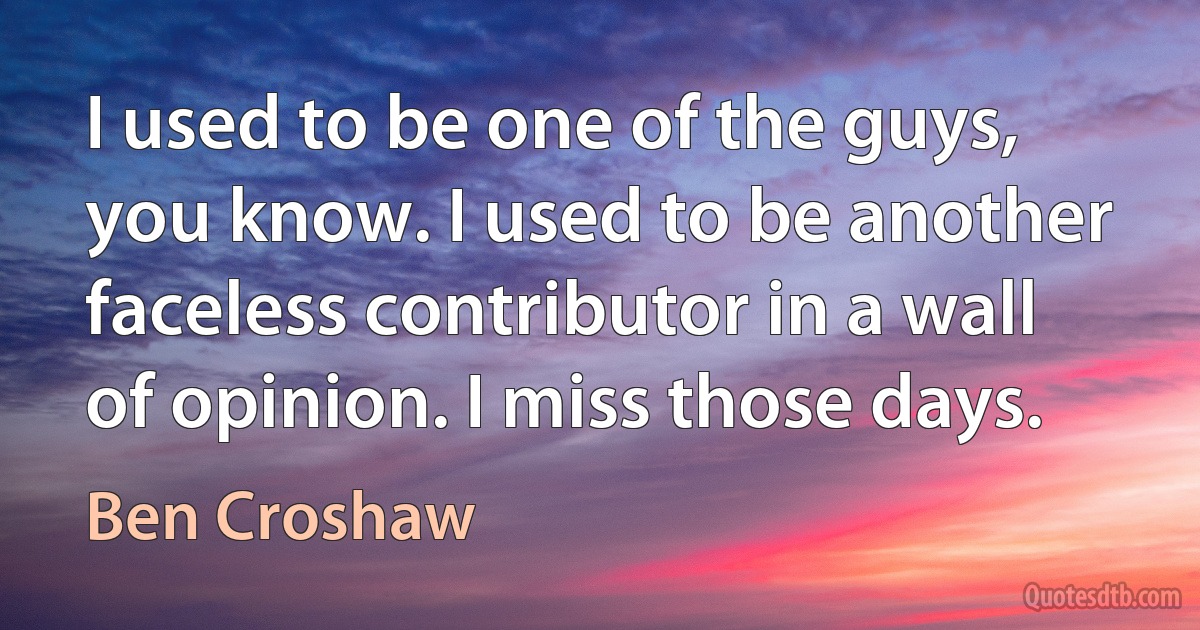 I used to be one of the guys, you know. I used to be another faceless contributor in a wall of opinion. I miss those days. (Ben Croshaw)