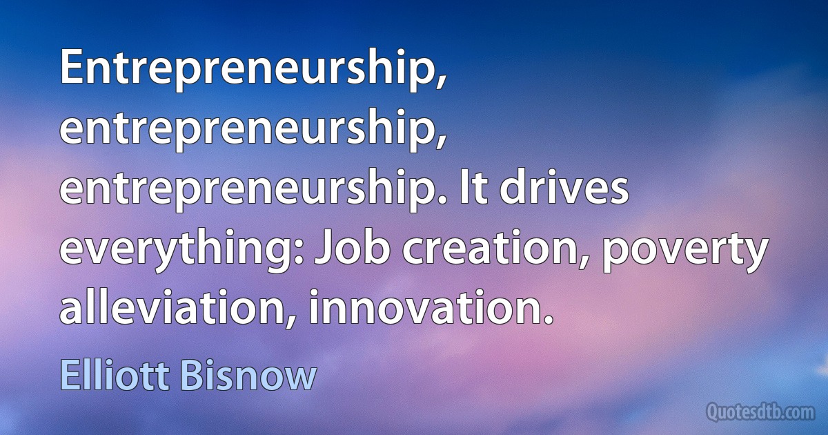 Entrepreneurship, entrepreneurship, entrepreneurship. It drives everything: Job creation, poverty alleviation, innovation. (Elliott Bisnow)