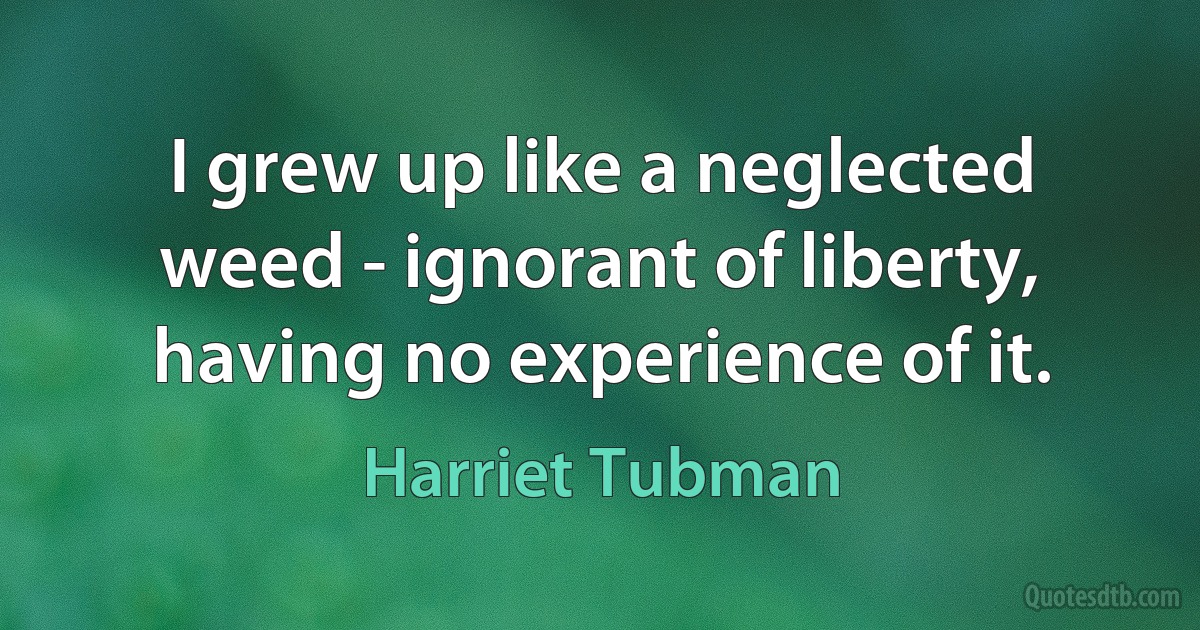 I grew up like a neglected weed - ignorant of liberty, having no experience of it. (Harriet Tubman)