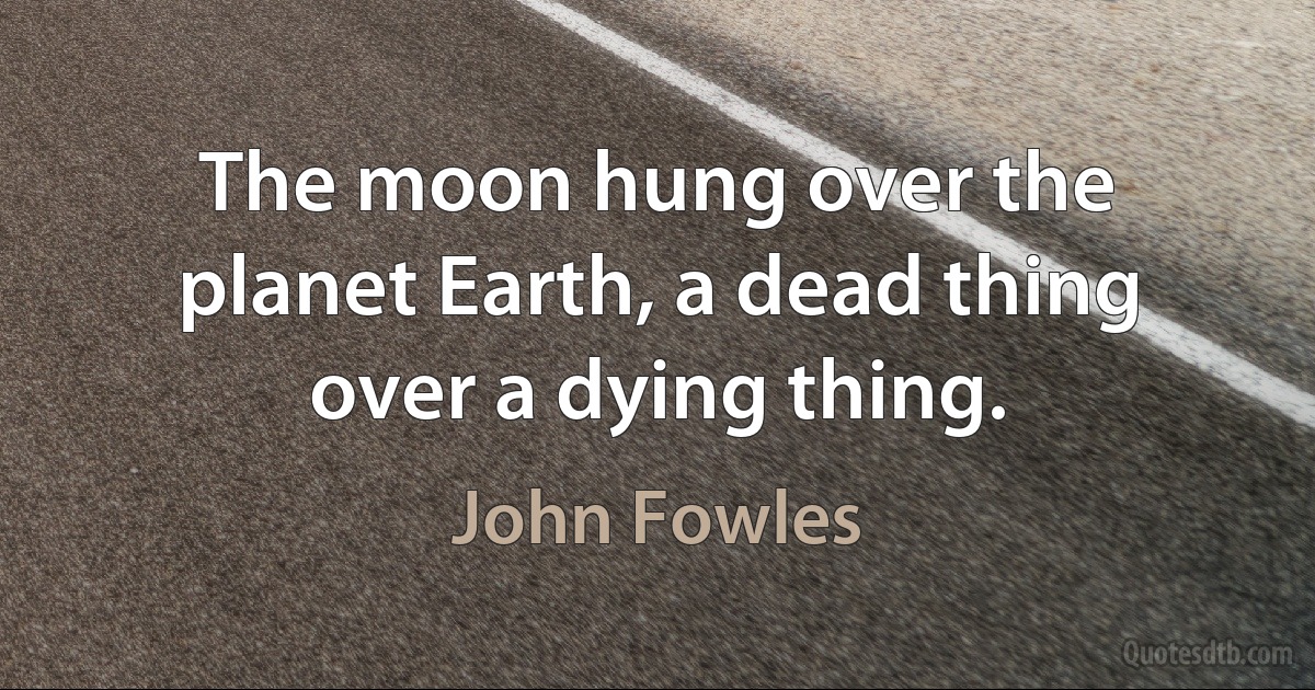 The moon hung over the planet Earth, a dead thing over a dying thing. (John Fowles)