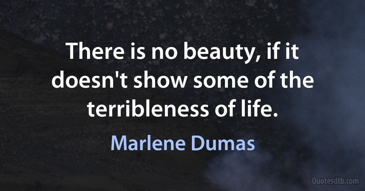 There is no beauty, if it doesn't show some of the terribleness of life. (Marlene Dumas)