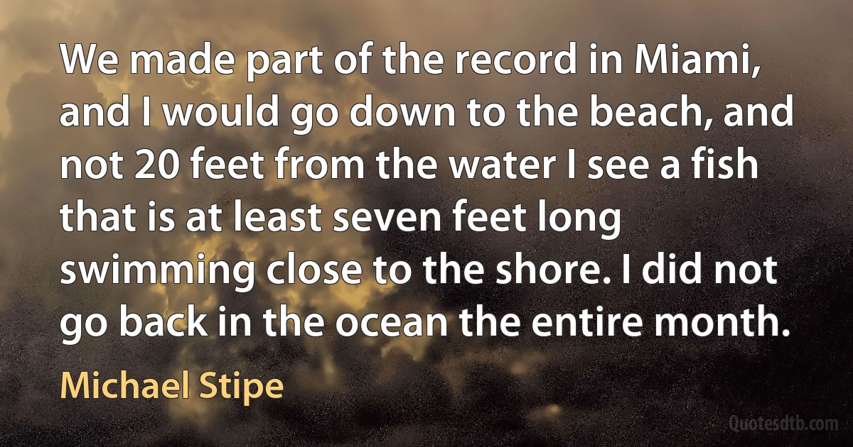 We made part of the record in Miami, and I would go down to the beach, and not 20 feet from the water I see a fish that is at least seven feet long swimming close to the shore. I did not go back in the ocean the entire month. (Michael Stipe)