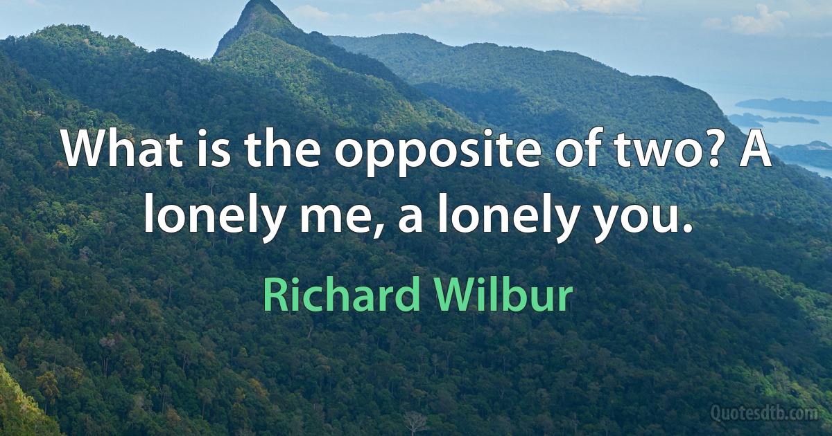 What is the opposite of two? A lonely me, a lonely you. (Richard Wilbur)