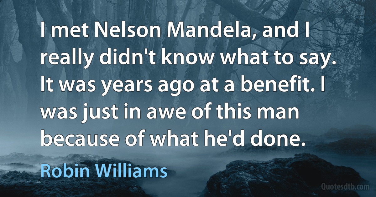 I met Nelson Mandela, and I really didn't know what to say. It was years ago at a benefit. I was just in awe of this man because of what he'd done. (Robin Williams)