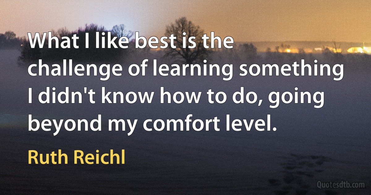 What I like best is the challenge of learning something I didn't know how to do, going beyond my comfort level. (Ruth Reichl)