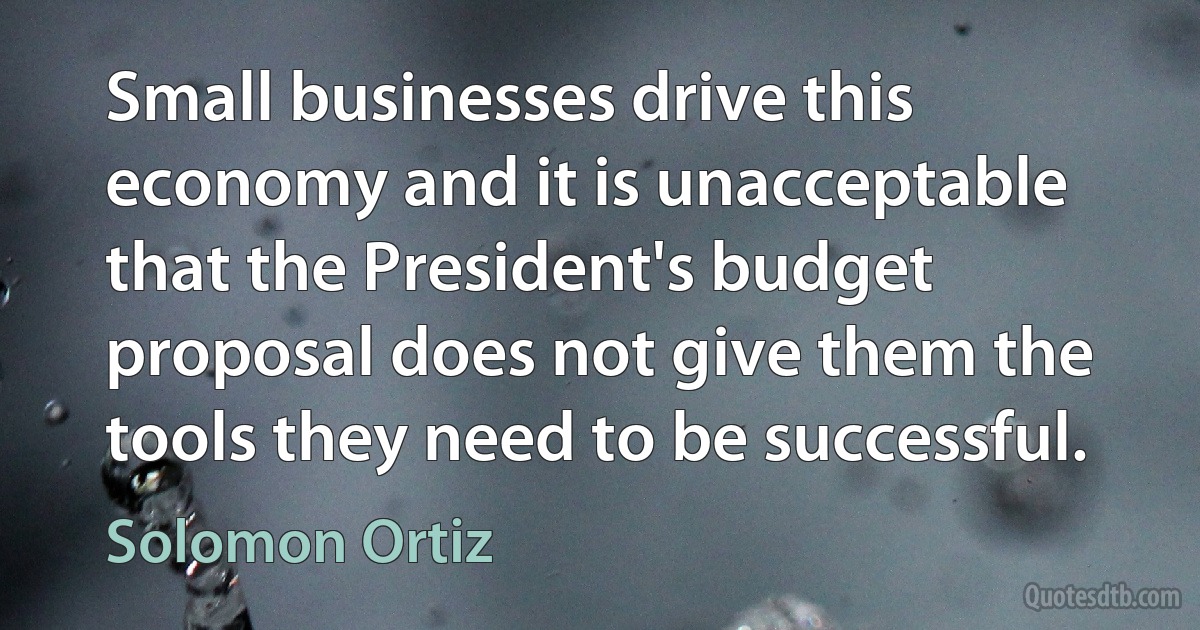 Small businesses drive this economy and it is unacceptable that the President's budget proposal does not give them the tools they need to be successful. (Solomon Ortiz)