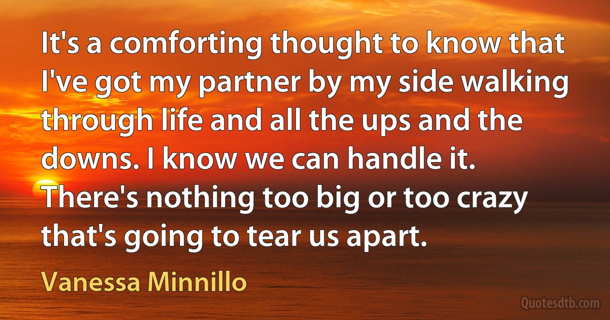 It's a comforting thought to know that I've got my partner by my side walking through life and all the ups and the downs. I know we can handle it. There's nothing too big or too crazy that's going to tear us apart. (Vanessa Minnillo)