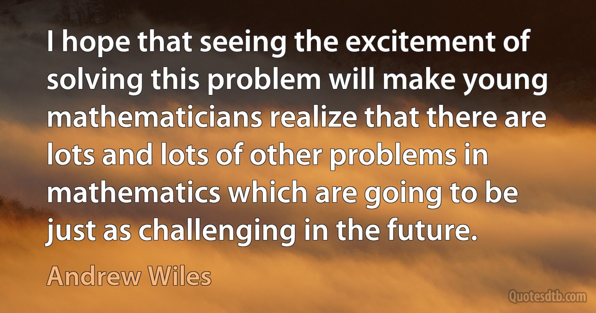 I hope that seeing the excitement of solving this problem will make young mathematicians realize that there are lots and lots of other problems in mathematics which are going to be just as challenging in the future. (Andrew Wiles)