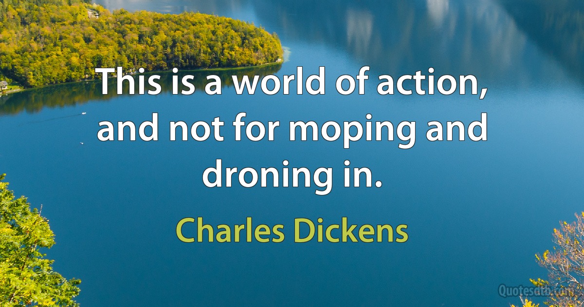 This is a world of action, and not for moping and droning in. (Charles Dickens)