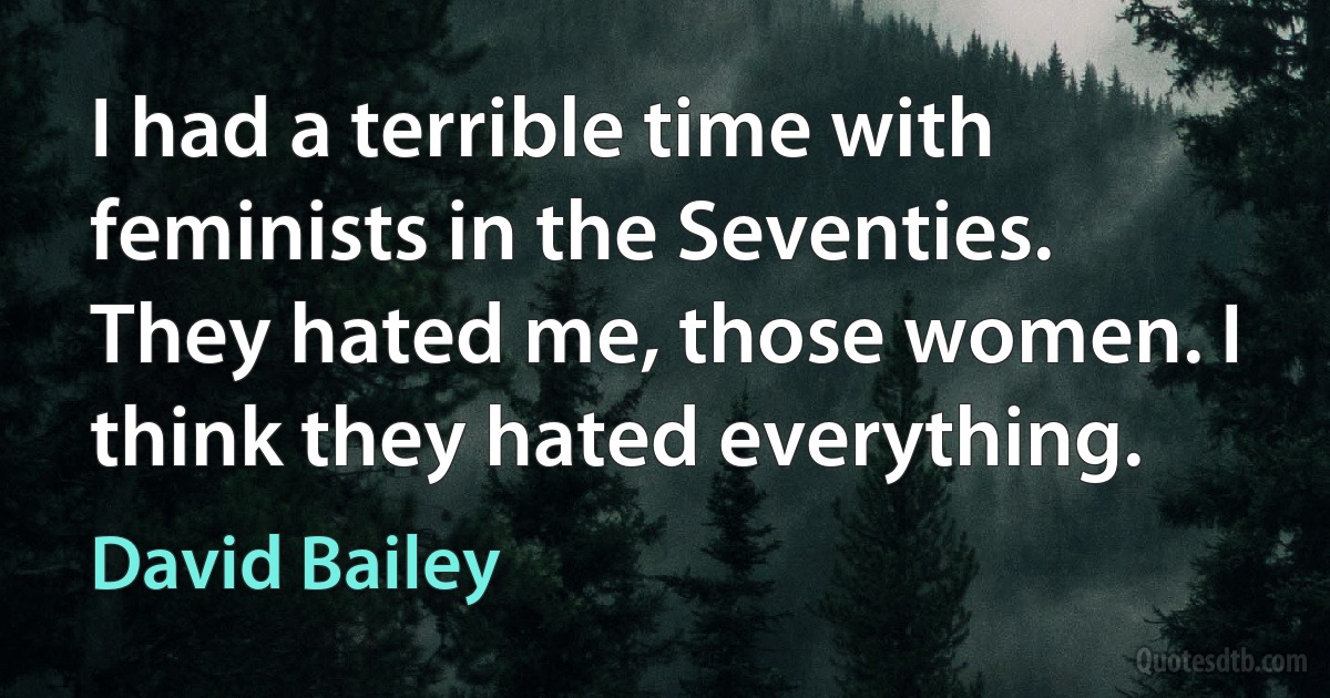 I had a terrible time with feminists in the Seventies. They hated me, those women. I think they hated everything. (David Bailey)