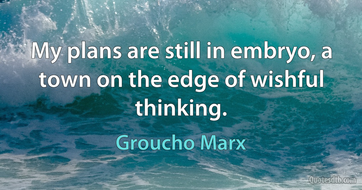 My plans are still in embryo, a town on the edge of wishful thinking. (Groucho Marx)