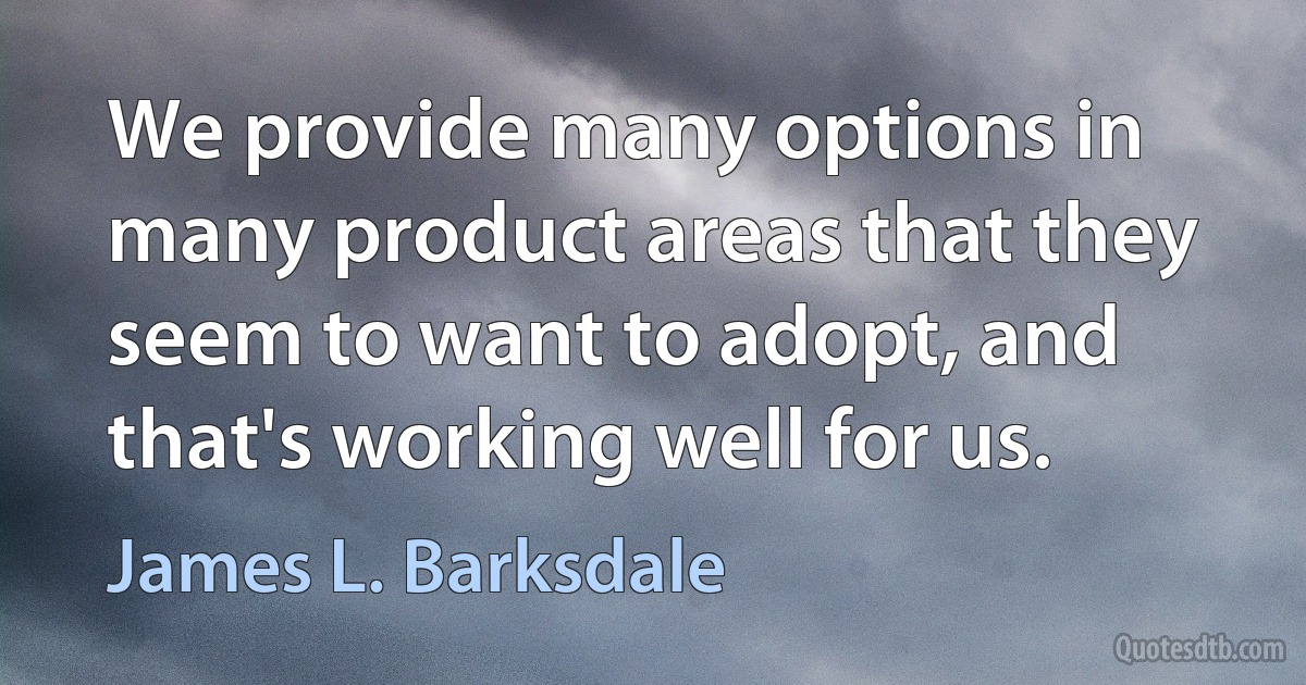 We provide many options in many product areas that they seem to want to adopt, and that's working well for us. (James L. Barksdale)