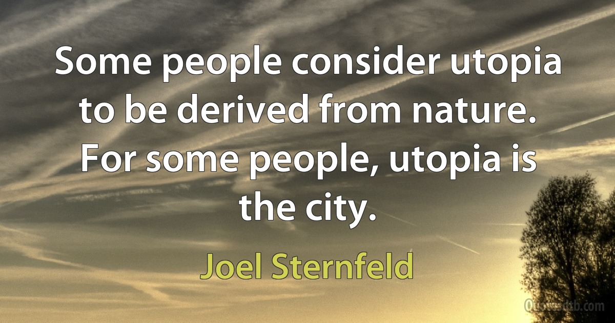 Some people consider utopia to be derived from nature. For some people, utopia is the city. (Joel Sternfeld)