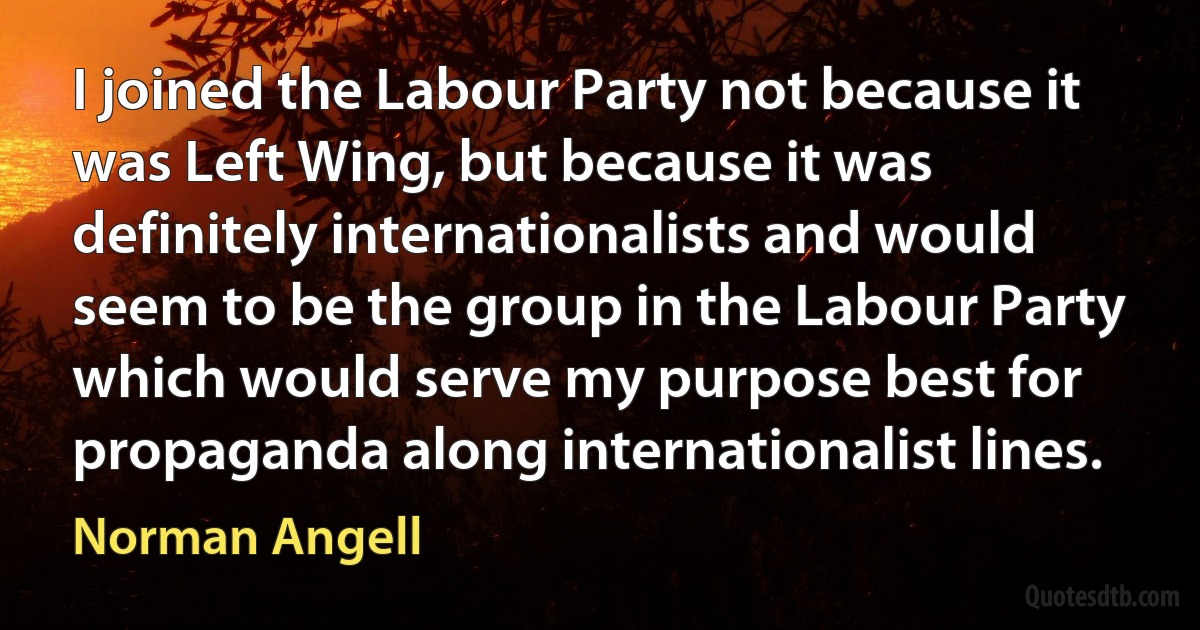 I joined the Labour Party not because it was Left Wing, but because it was definitely internationalists and would seem to be the group in the Labour Party which would serve my purpose best for propaganda along internationalist lines. (Norman Angell)